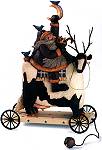 WW2414 Santa Riding Cow, Pull Toy, Moon, bluebird, plaid, polkadots