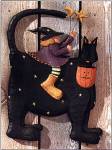 ww6024 Witch Riding Black Cat, Pumpkin, Stars, Moon, Striped Stockings, jack o'lantern, blond