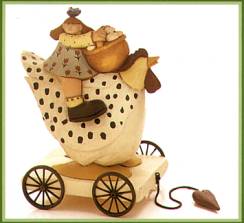 ww7502 Girl with basket riding chicken pull toy