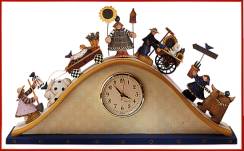 ww7601 Children, carts and animals line a sloping mantel clock