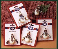 WW2632 Little Christmas snowmen with wire arms wear mittens and checkered, striped and starred mufflers