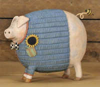 WW7722 Pig in a bowtie wearing a ribbed blue sweater