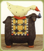 WW7687 Quilted brown sheep gives a goose and a bird a ride