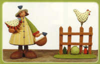 WW7690 Mini Willies - Farm girl and hen on a picket fence