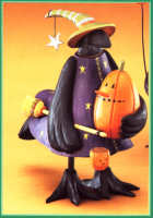 WW6054 A witchy crow hugs a pumpkin and her broom